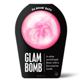 Pink and white Glam Bath Bomb with white orchid scent and hidden surprise inside.