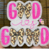 God Is Good freshie with bows replacing the letters O in the design.