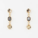Gold hammered  earrings with black diamond crystal drop, 2-inch dangle, nickel and lead compliant.