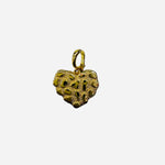 Gold-tone heart silhouette scarf charm with textured surface, polished spots, and matte-glossy finish combination.