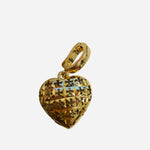 Gold heart scarf charm with cutout cross details and clasp closure