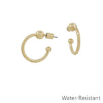 Gold hoop earrings with ball detail, water resistant, lead and cadmium safe