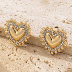 Gold heart-shaped .826 inch rhinestone stud earrings with sparkling lightweight design