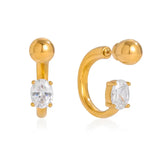 Gold wrap style stud earrings with oval cubic zirconia stone