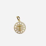 Gold cross medallion scarf charm with pavé crystals and sparkling crystal halo
