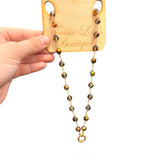 Waterproof metallic beaded necklace with smoky gray and gold beads, gold clasp, and charm-ready design.