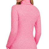 Fuchsia Ribbed Mock Neck Top