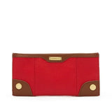 Hammitt 110 North red and saddle brown pebbled leather wallet with antique gold hardware.