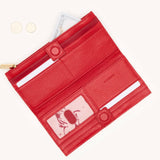 Chili Red Hammitt 110 North wallet with brushed gold hardware and multiple card slots.
