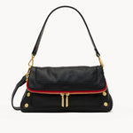 Hammitt Beverly Med black pebbled leather handbag with gold hardware and detachable straps.