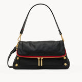 Hammitt Beverly Med black pebbled leather handbag with gold hardware and detachable straps.