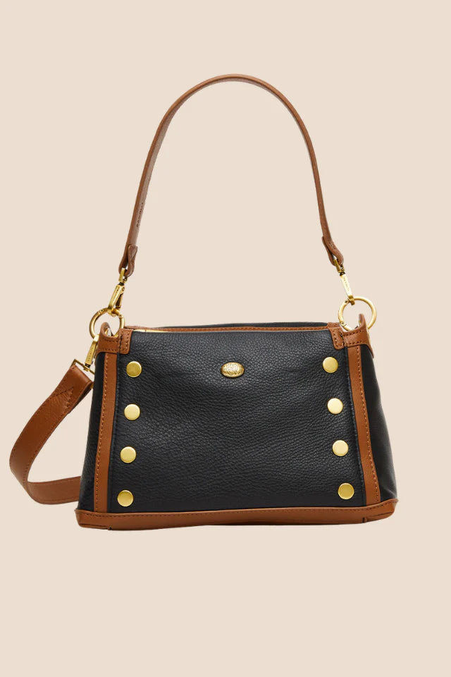 Oxblood red Hammitt Bryant Medium leather handbag with brushed gold hardware and adjustable straps.