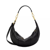 Hammitt Erica Med black pebbled leather handbag with brushed gold hardware and curved silhouette.