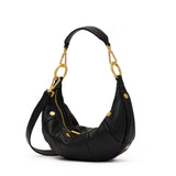 Hammitt Erica SML black croissant bag with gold rivets and straps.