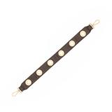 Hammitt dark espresso brown pebbled leather handbag strap with signature brushed gold grommet detailing.