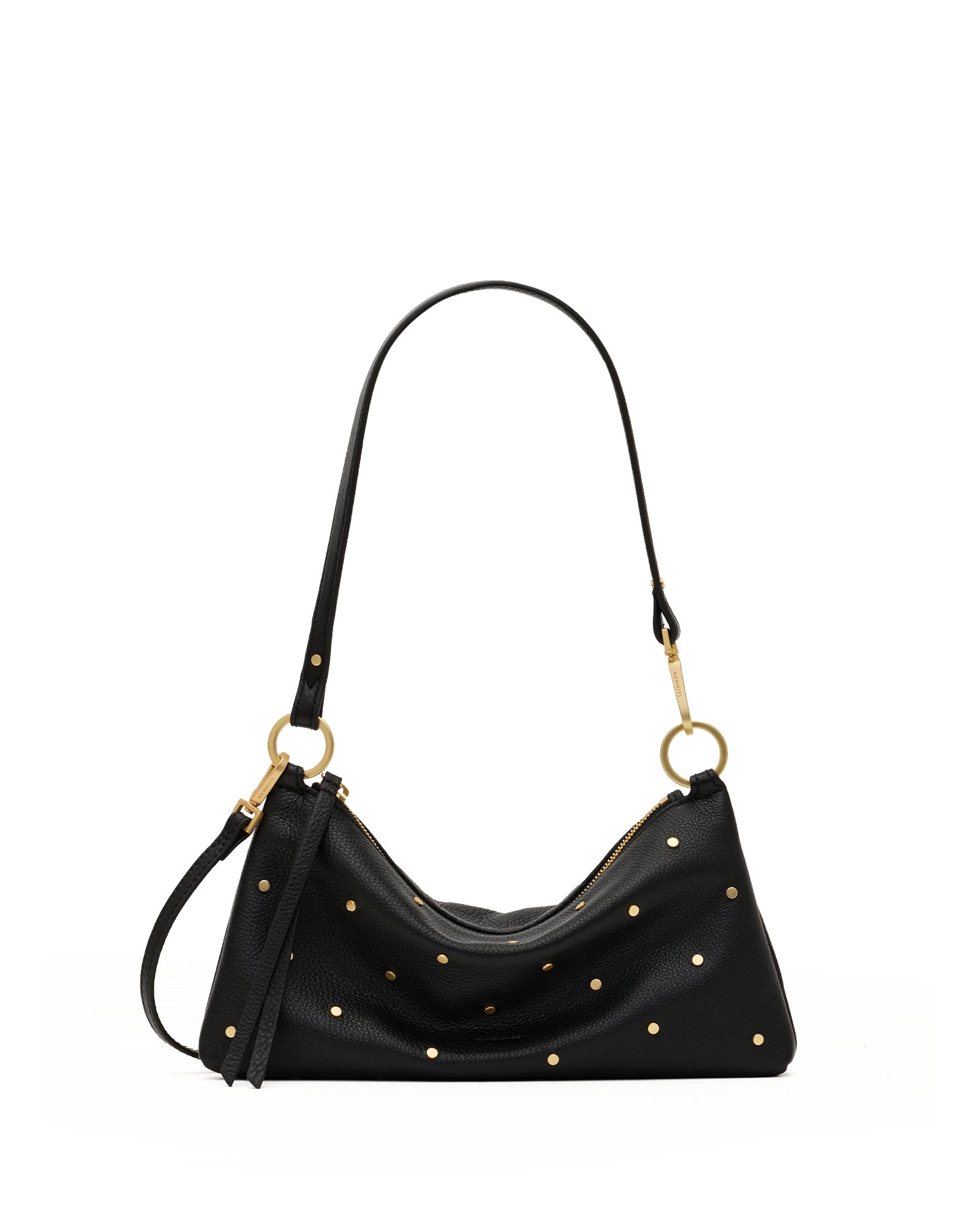 Hammitt Kyle Starlight black pebbled leather handbag with mini rivets and brushed gold hardware.