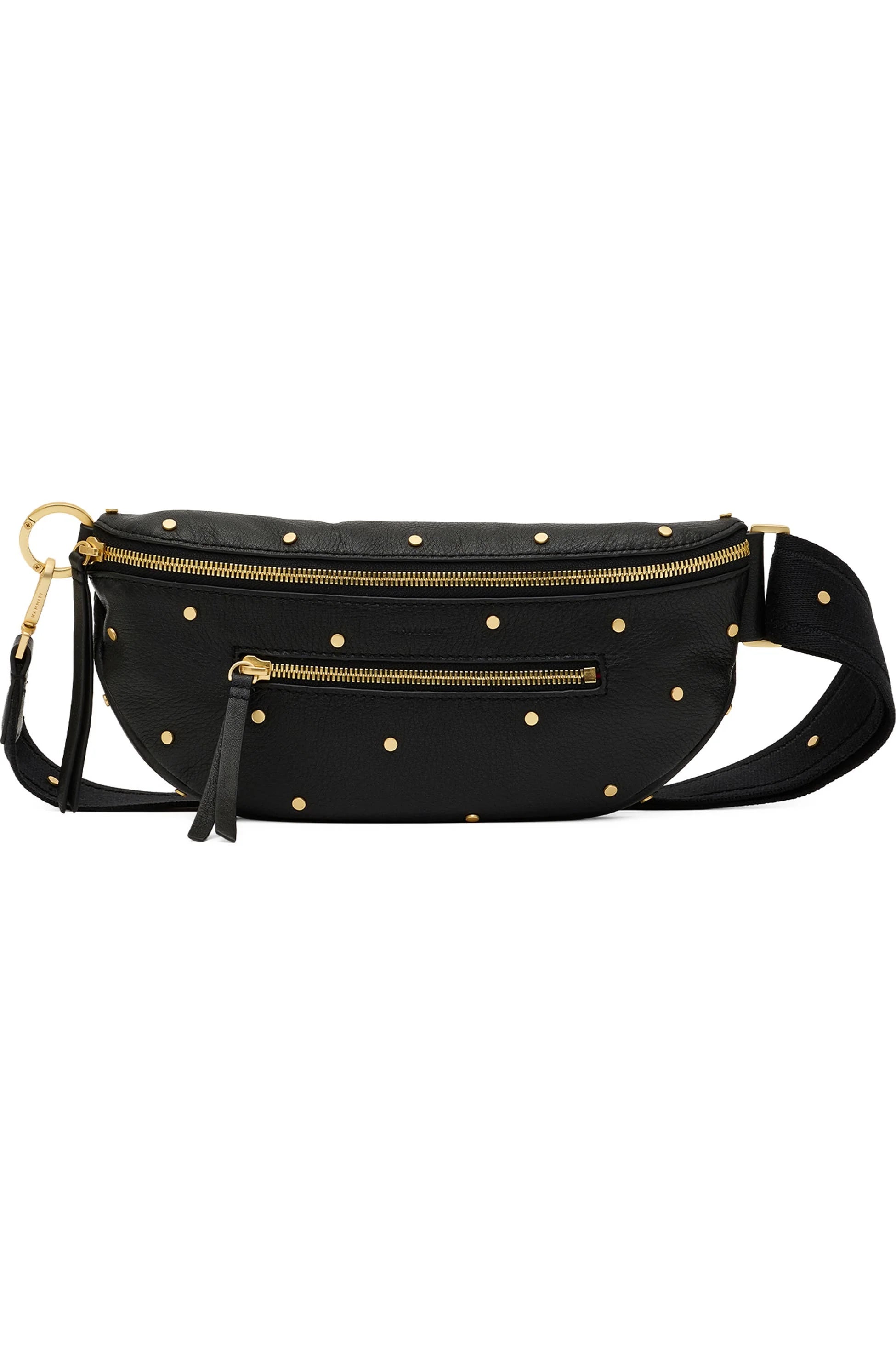 Hammitt Charles Starlight black pebbled leather crossbody with mini rivets and gold hardware.