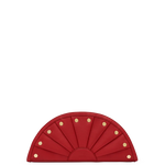 Chili red Hammitt Shelley leather clutch with gold hardware and detachable crossbody strap.