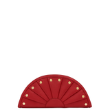 Chili red Hammitt Shelley leather clutch with gold hardware and detachable crossbody strap.