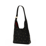 Hammitt Tim Starlight black pebbled leather hobo bag with mini rivets and gold hardware.