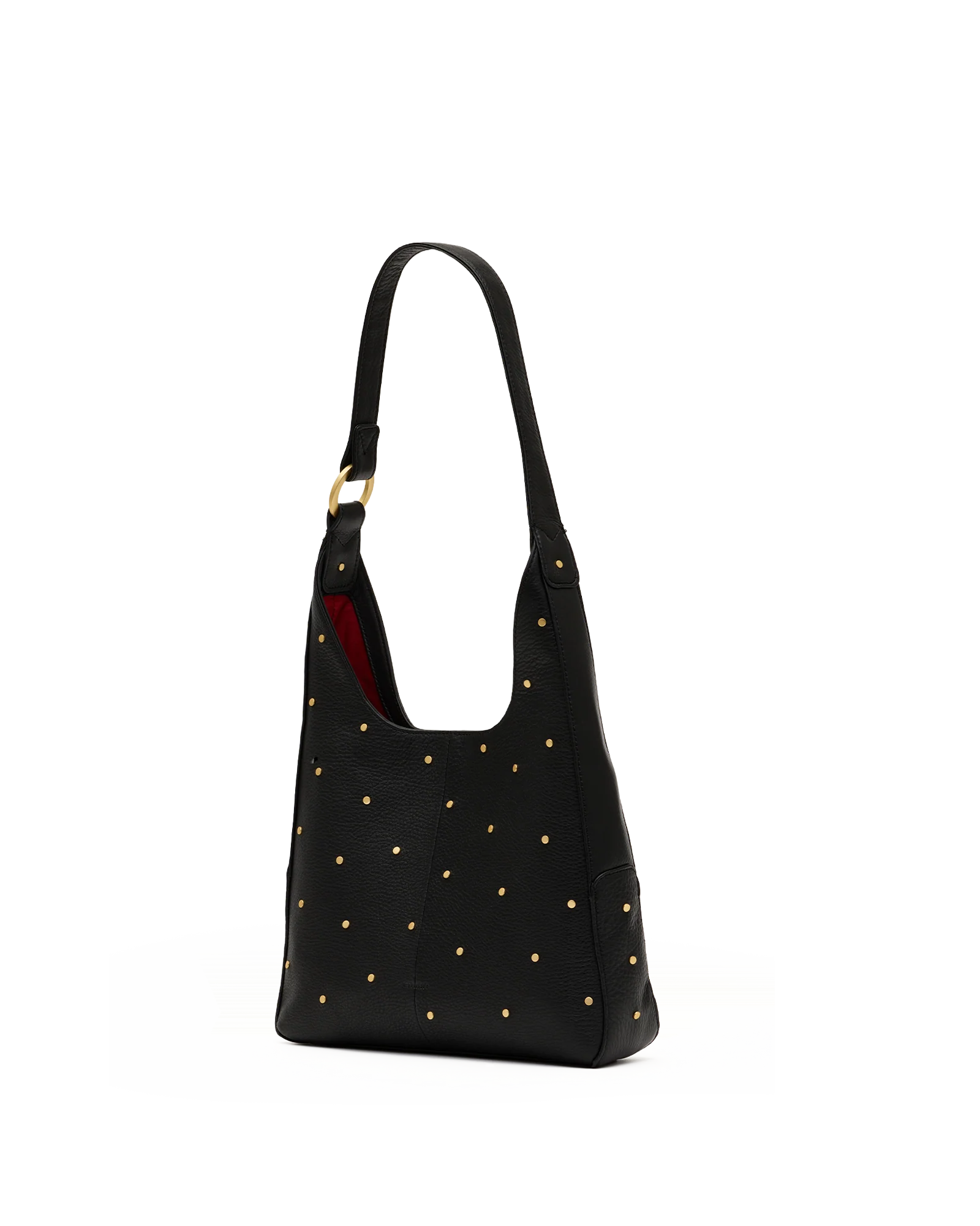 Hammitt Tim Starlight black pebbled leather hobo bag with mini rivets and gold hardware.