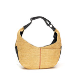 Black leather and raffia hobo bag with adjustable strap