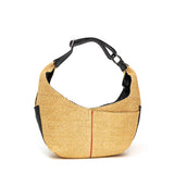 Black leather and raffia hobo bag with adjustable strap