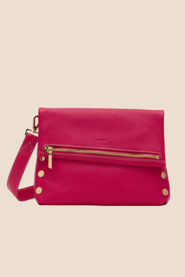 Rich fuchsia Hammitt VIP Medium handbag with gold hardware and convertible crossbody strap.