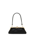 Hammitt Vivienne Slim small black pebbled leather handbag with gold kisslock closure and detachable shoulder strap.