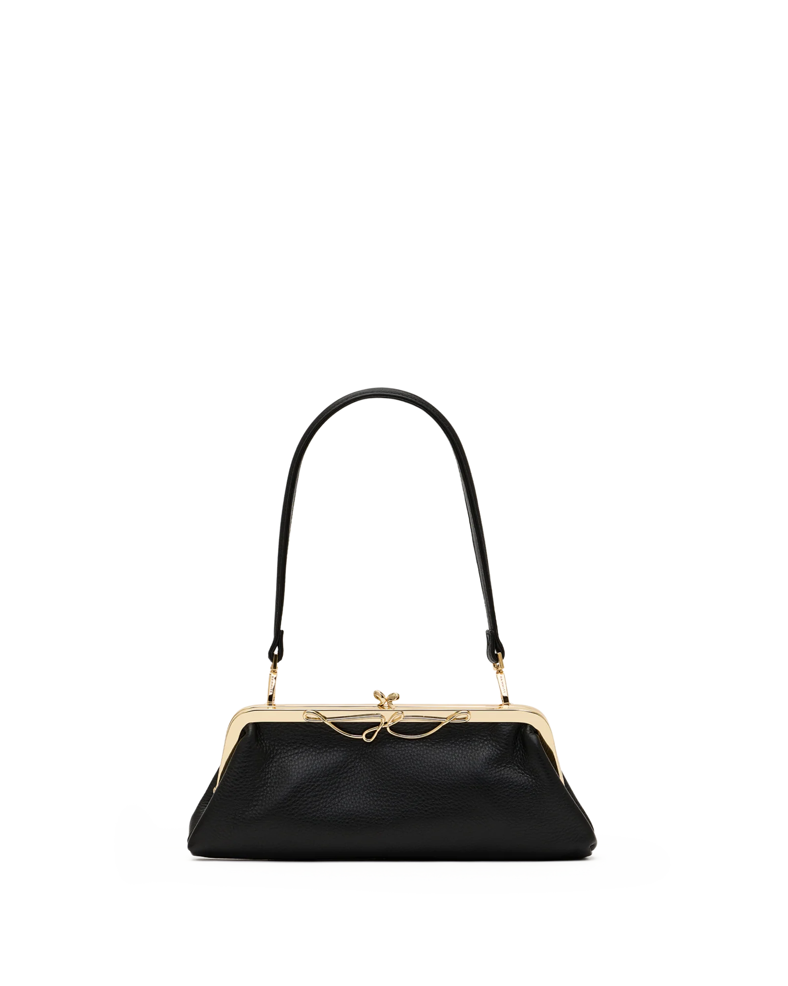 Hammitt Vivienne Slim small black pebbled leather handbag with gold kisslock closure and detachable shoulder strap.