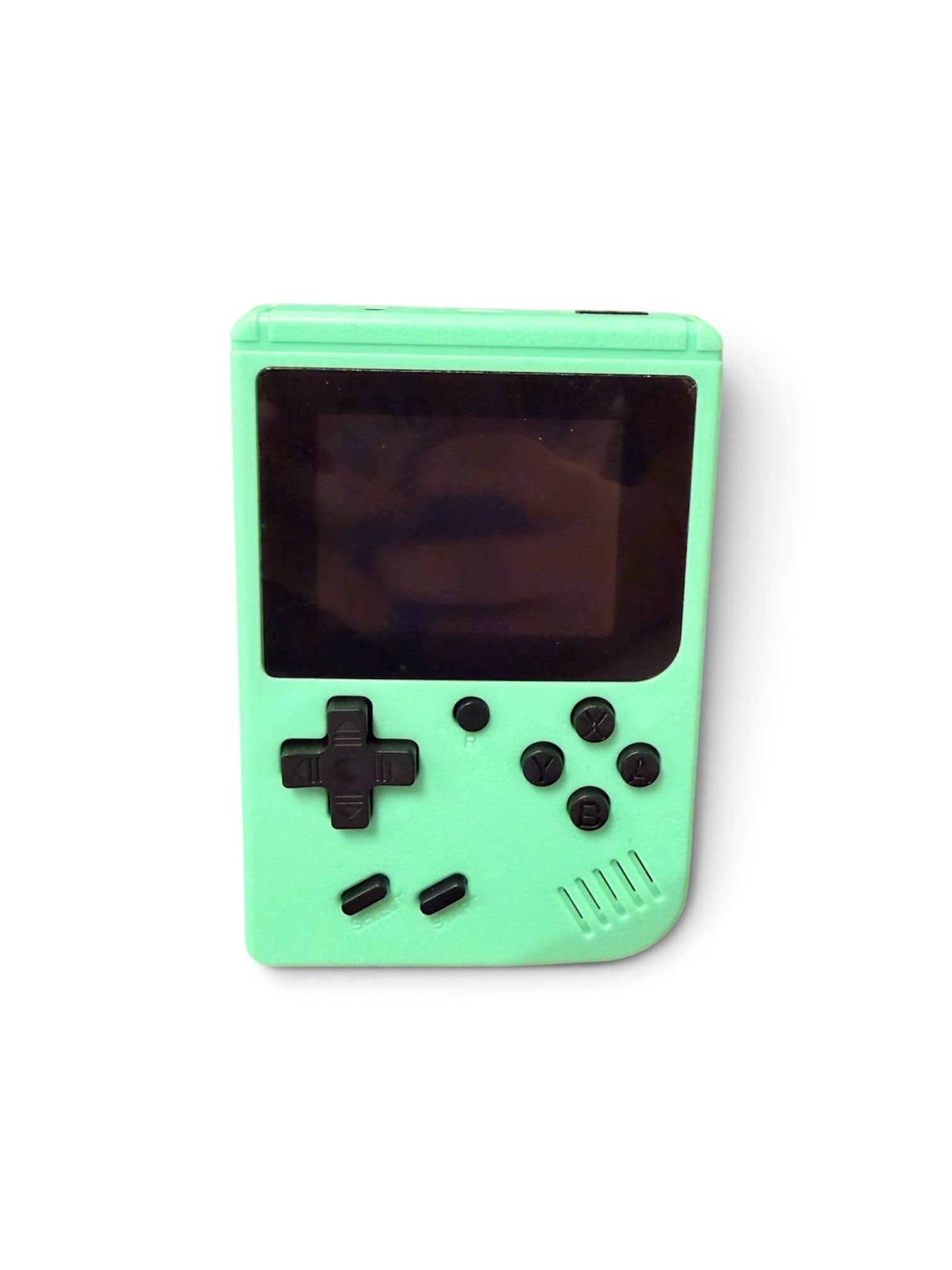 Slim portable handheld retro gaming console with built-in classic games.