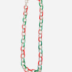 Red and green enamel link necklace available in silver or gold finish.