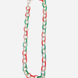 Red and green enamel link necklace available in silver or gold finish.