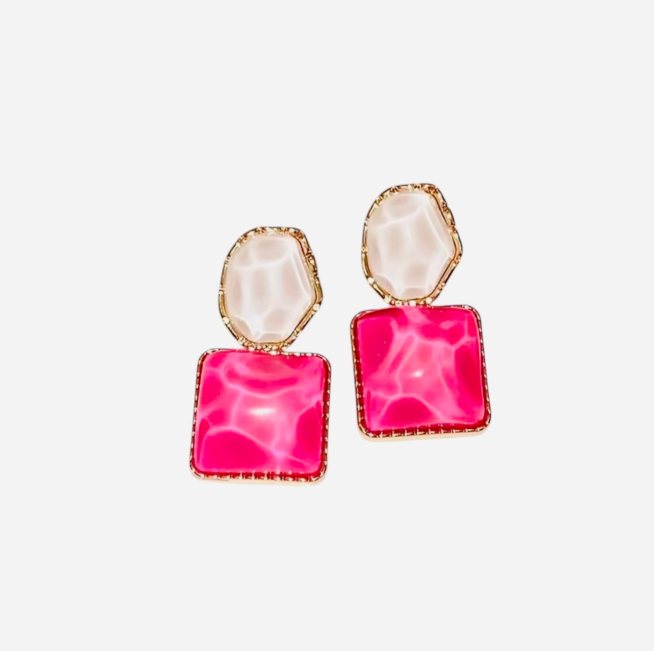 Hot pink and pearl gold-tone resin dangle earrings.