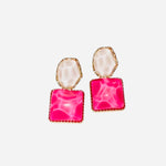 Hot pink and pearl gold-tone resin dangle earrings.