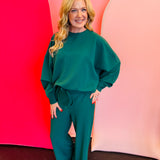 Hunter green ribbed pullover pant set

