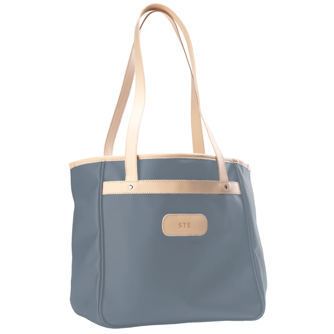 Alamo Heights Tote in slate coated canvas with natural leather trim and black lining.