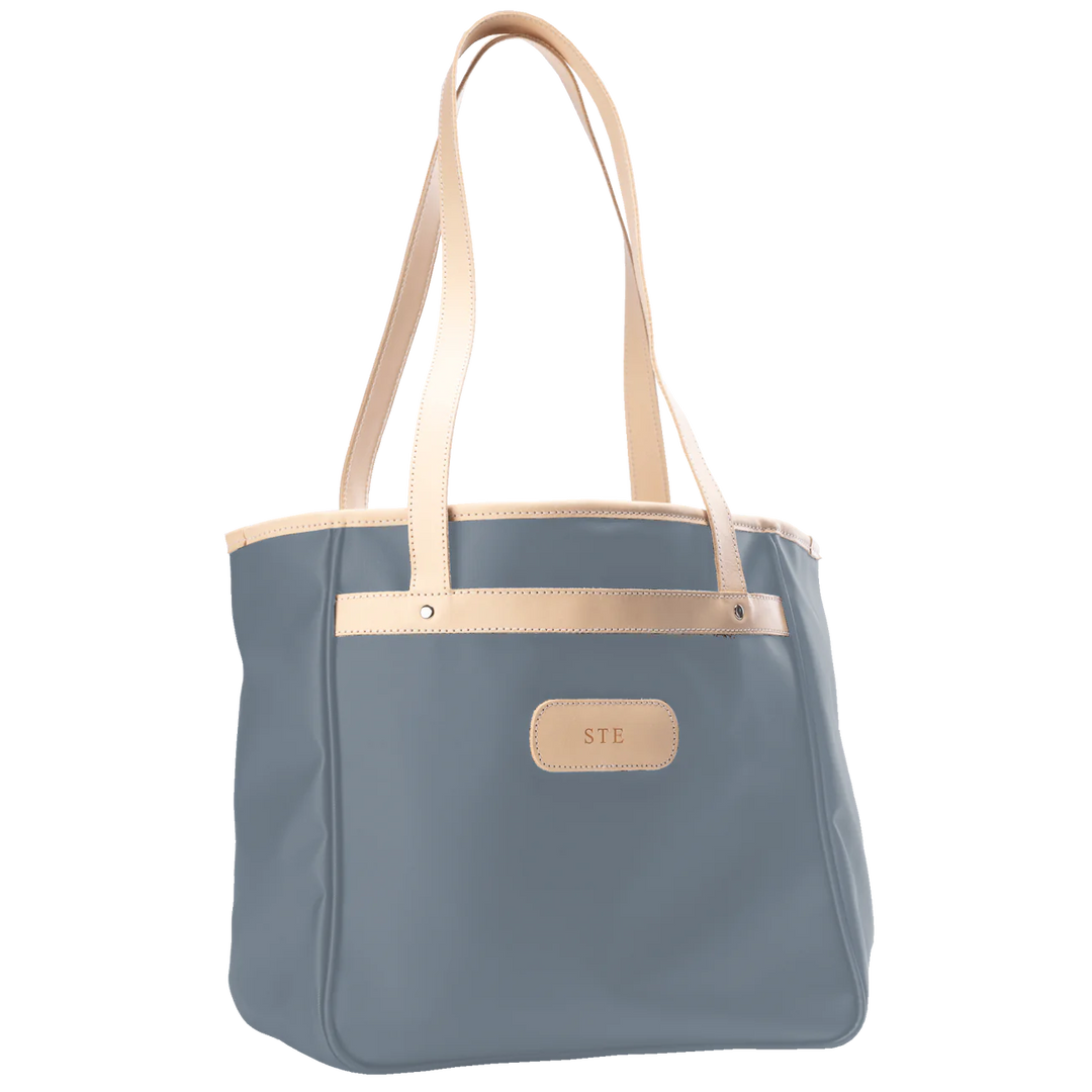 Alamo Heights Tote in slate coated canvas with natural leather trim and black lining.