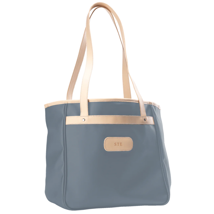 Alamo Heights Tote in slate coated canvas with natural leather trim and black lining.