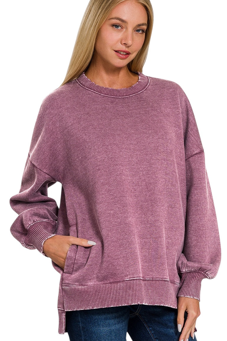 Eggplant colored acid washed pullover sweatshirt 