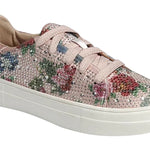 rhinestone floral tie sneakers in blush pink color