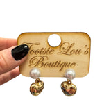 Gold & Pearl Heart Earrings