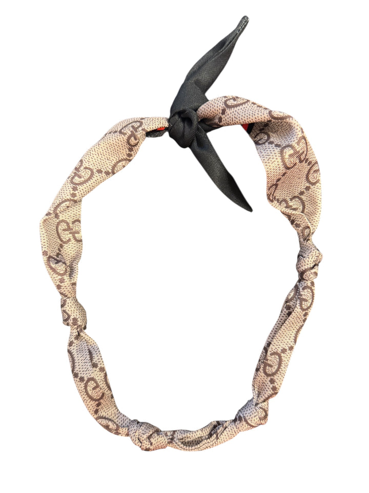 Brown and black designer knotted silk scarf