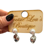 Silver & Pearl Heart Earrings