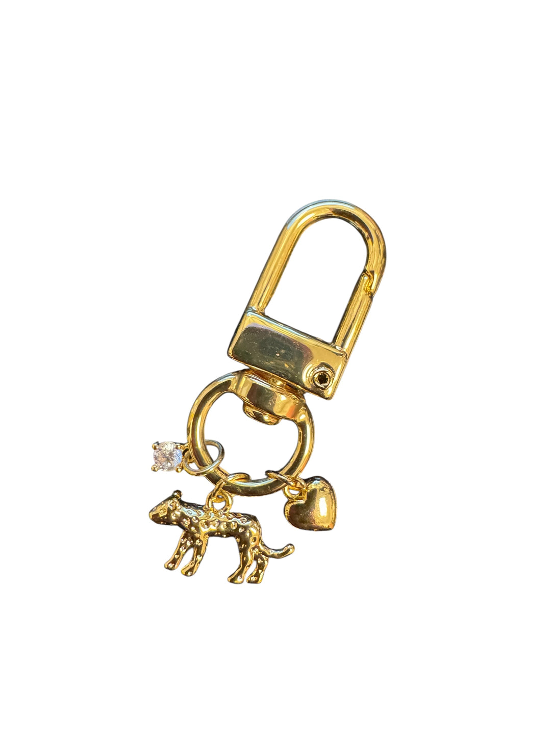 Tiger, heart, and rhinestone dangle petite heart charm in gold tone for scarf necklaces or jewelry.