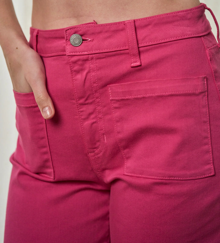 Hot Pink Cropped Wide Leg Jeans