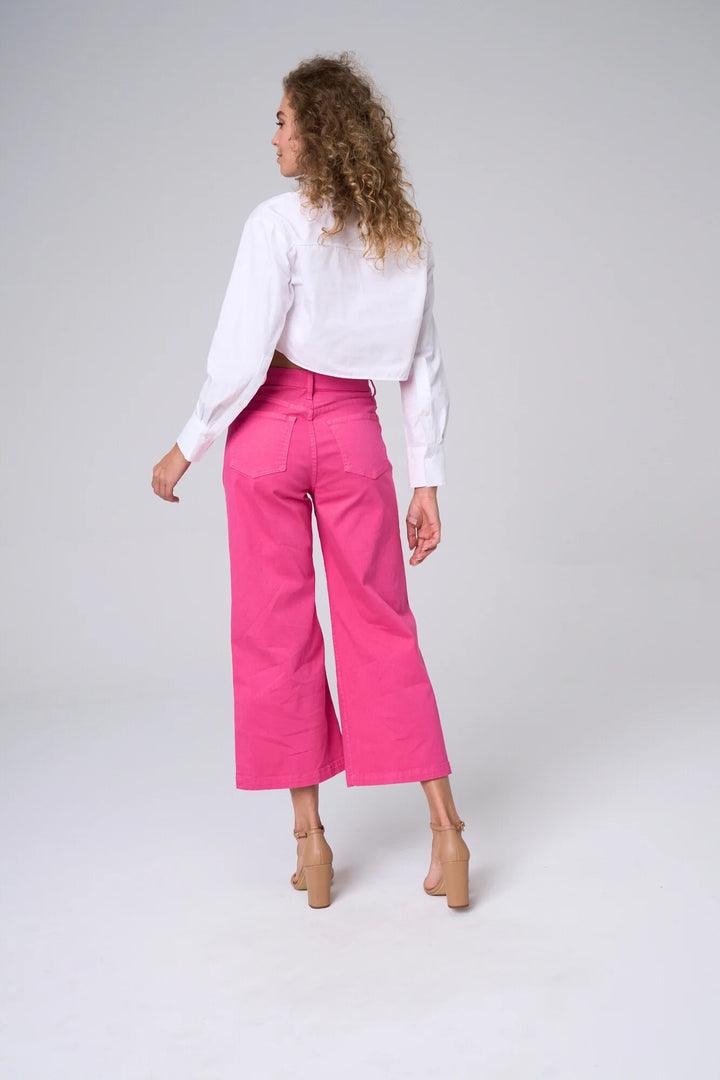 Hot Pink Cropped Wide Leg Jeans