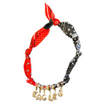 Red, white, and black Eagles game day scarf necklace with gold letters