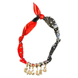 Red, white, and black Eagles game day scarf necklace with gold letters