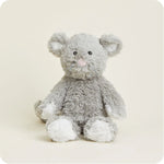 Mouse Warmies® microwavable plush, lavender-scented, weighted for comfort, freezer safe, safe for all ages.